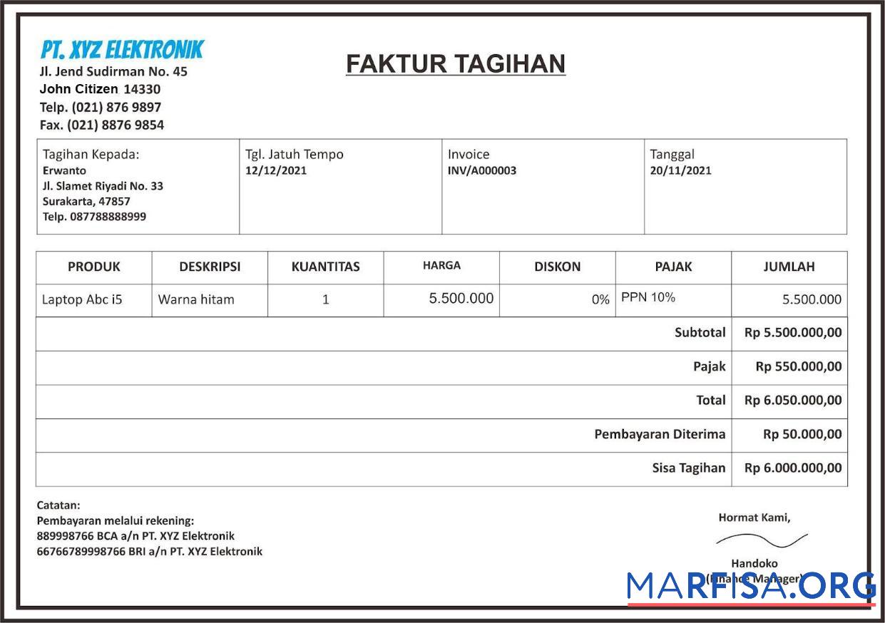 PT. XYZ elektronik paystub макет