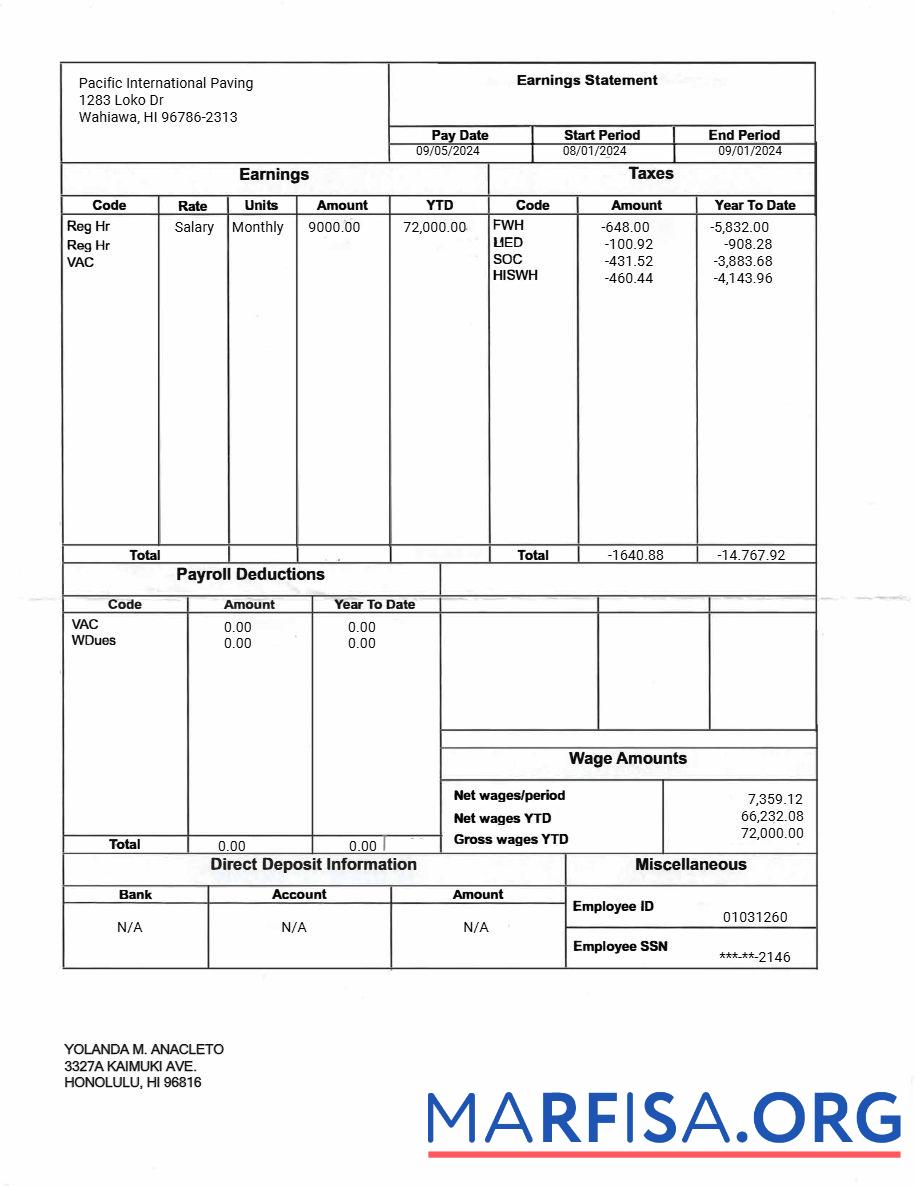 Pacific International Paving earnings Выписка из банка макет