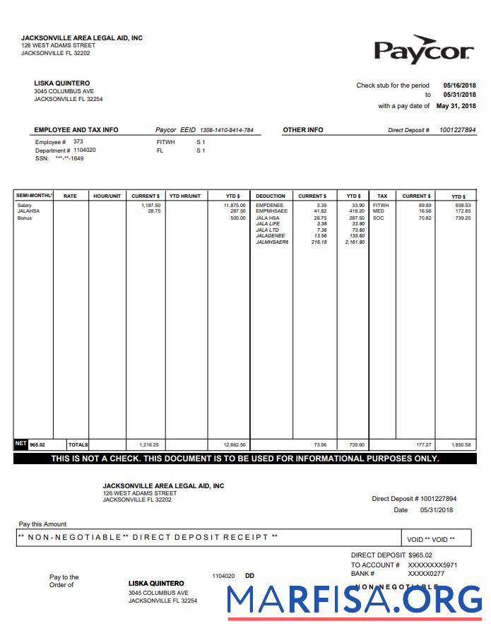 Paycor paystub макет