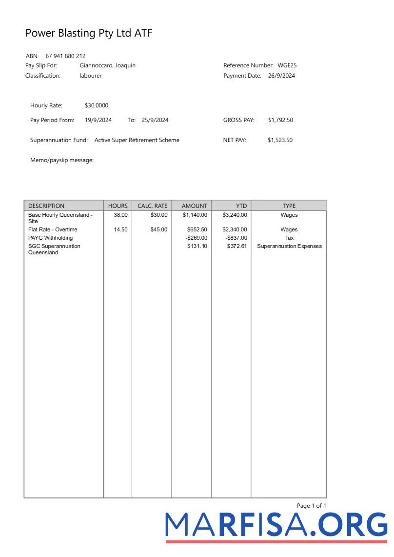 Power Blasting payslip предпросмотр