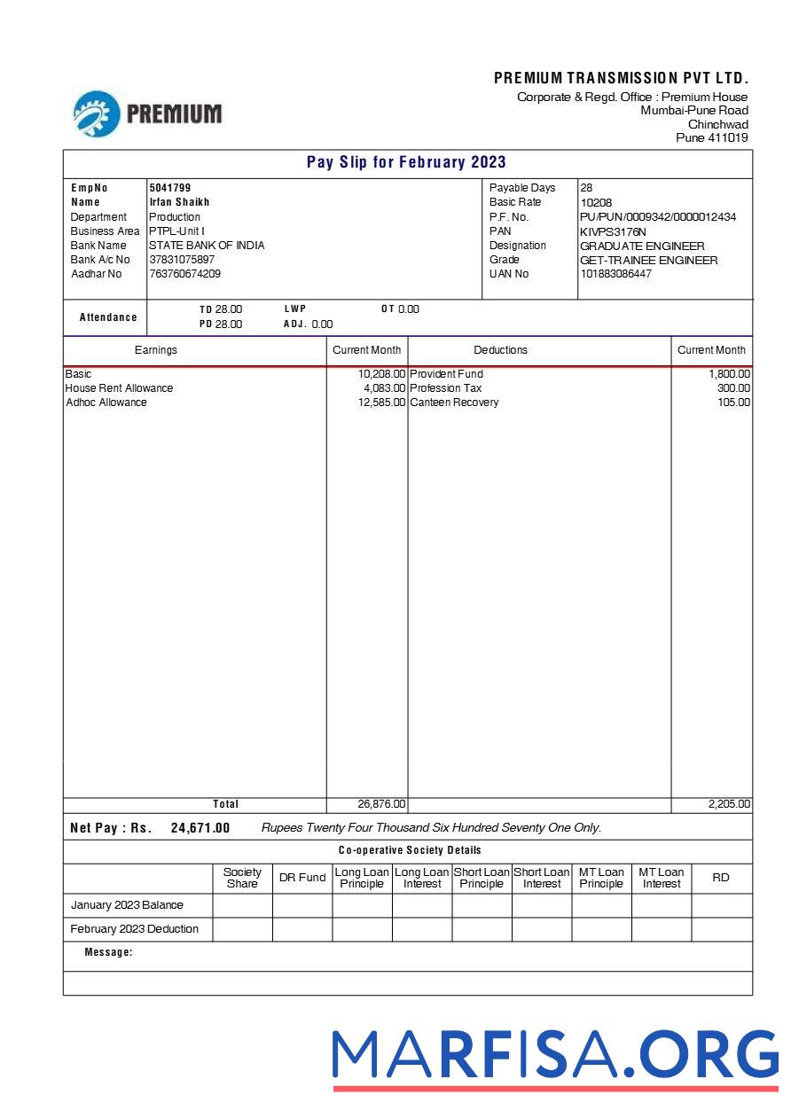Премиум Transmission payslip шаблон