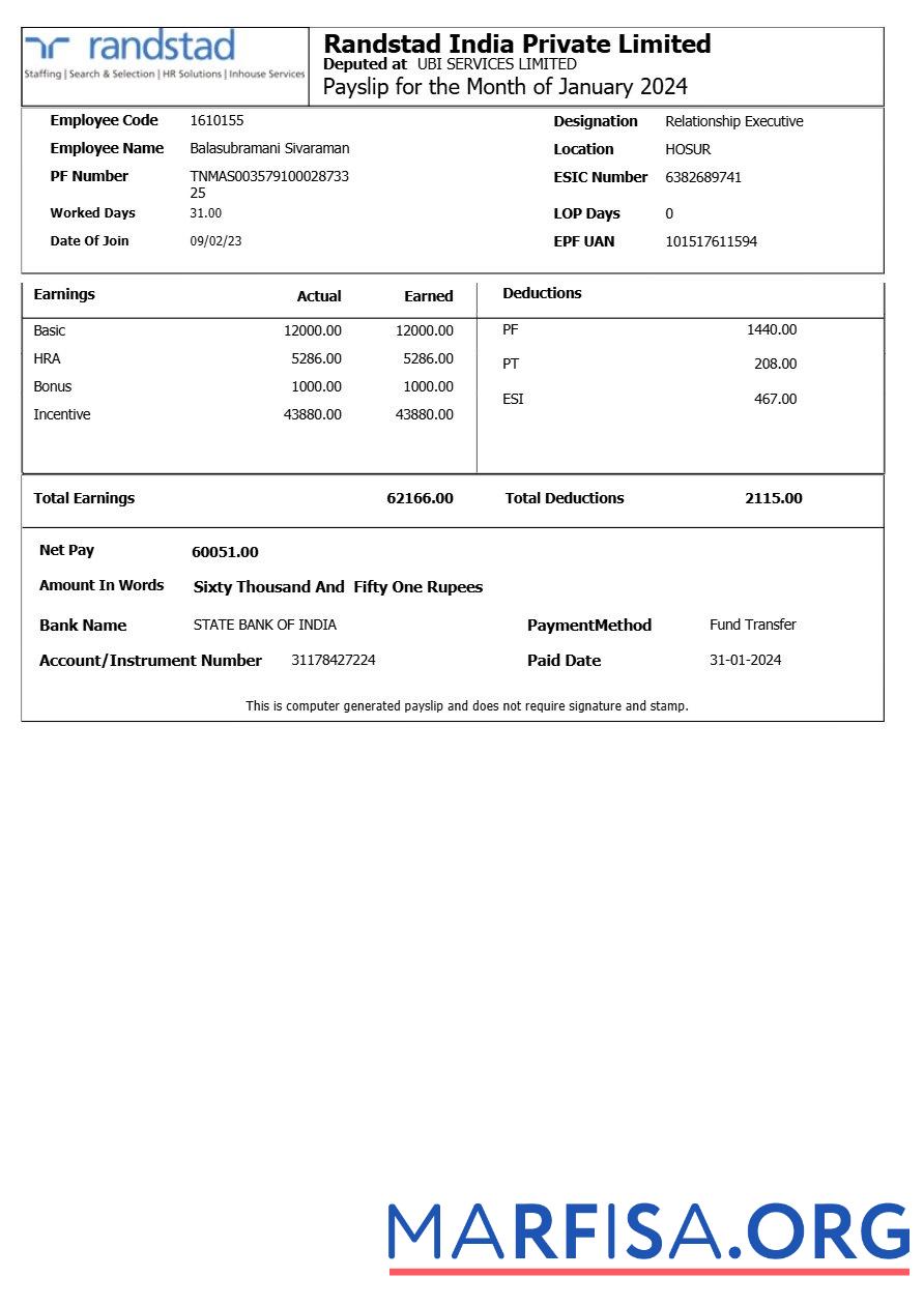 Randstad Индия payslip дизайн
