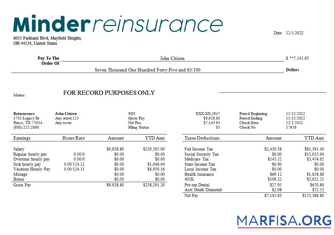 Reinsurance Компания payroll макет