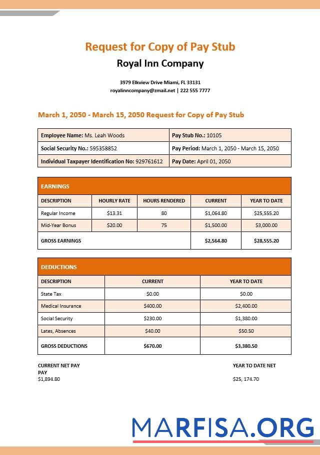 Royal Inn Компания pay stubs дизайн