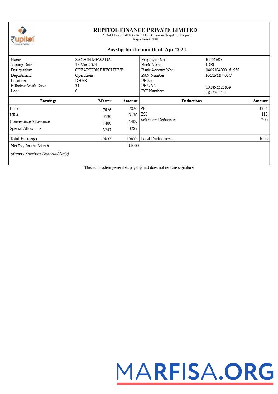Rupitol Финансы payslip предпросмотр