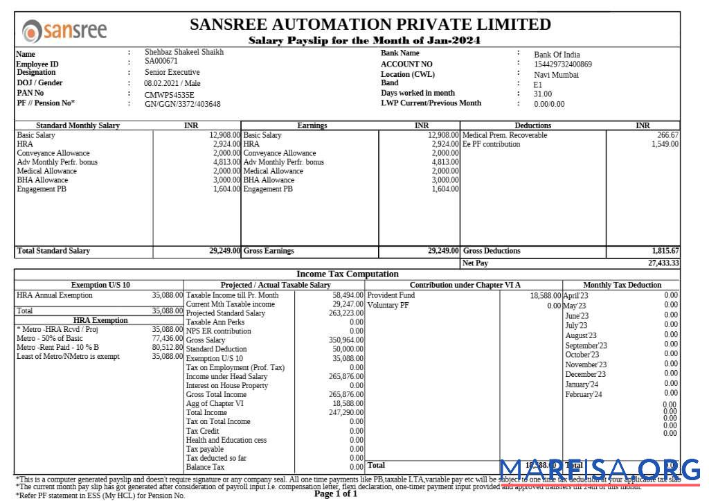 Sansree Automation payslip дизайн