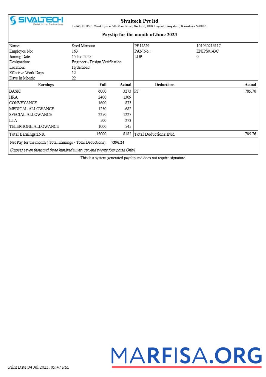 Sivaltech payslip дизайн