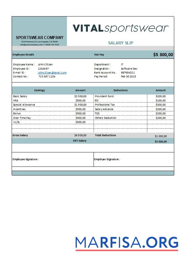 Sportswear Компания earning Выписка из банка шаблон
