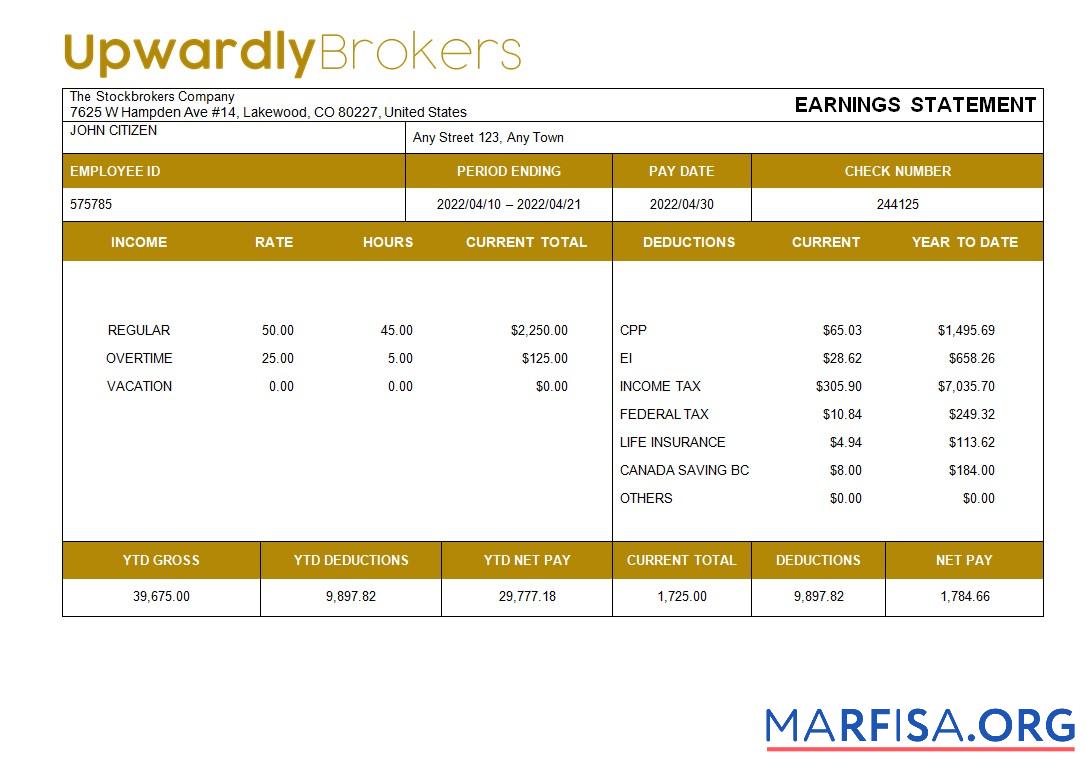 Stockbrokers Компания payslip предпросмотр