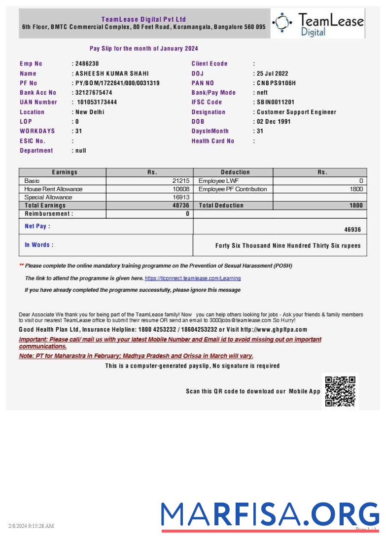 TeamLease Digital payslip макет