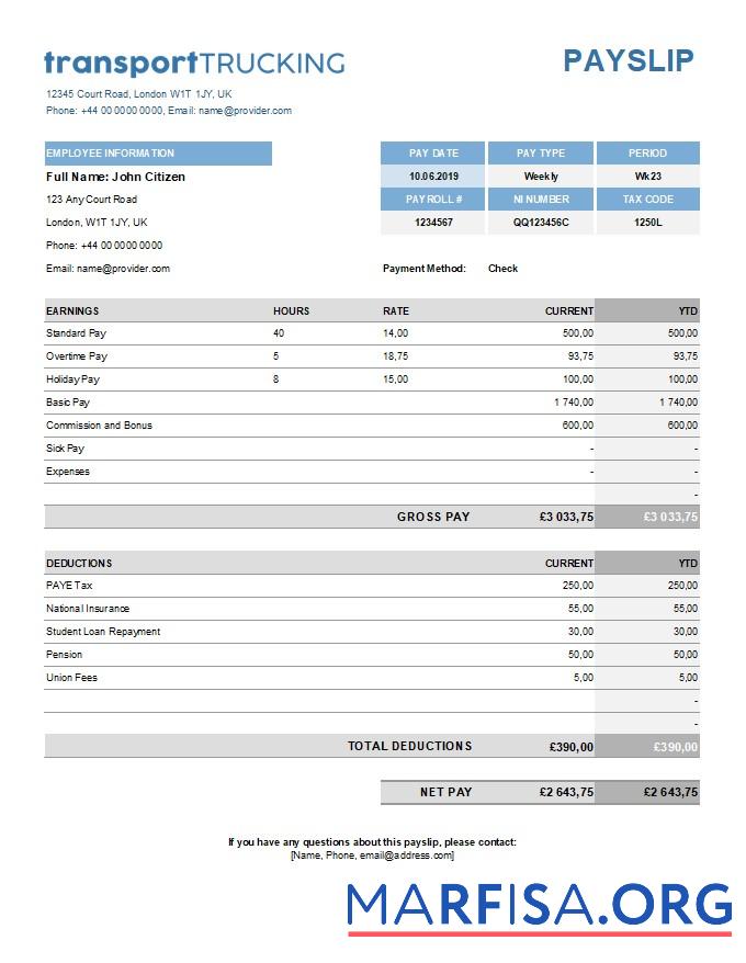 Transport Компания payroll макет