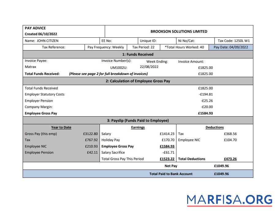 США Brookson solutions limited payslip дизайн