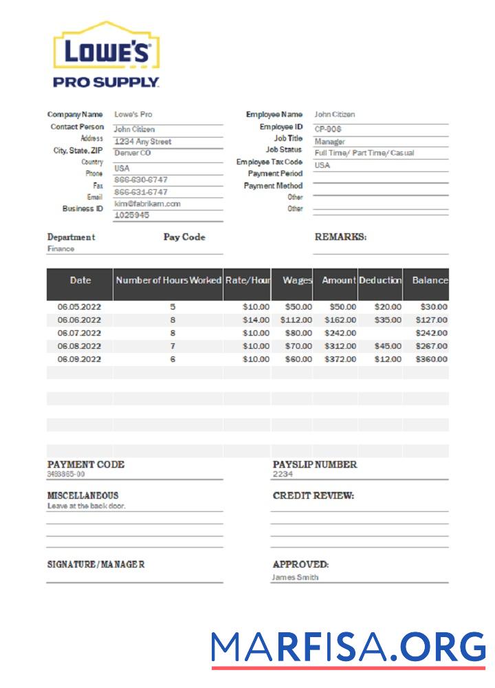 США LoweΓÇÖs Pro Supply wholesale Компания pay stub макет