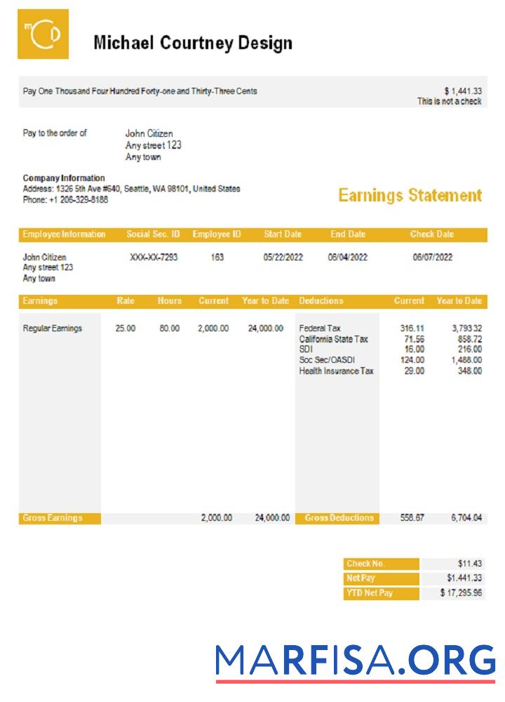 США Michael Courtney Дизайн graphic Компания pay stub дизайн