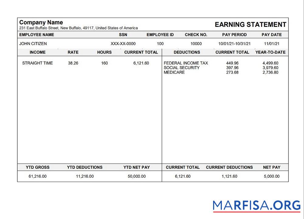США Michigan pay stub in Формат дизайн
