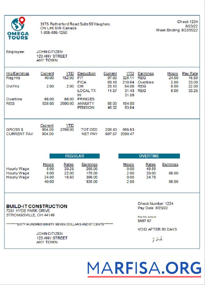 США Omega Tours tourism Компания pay stub шаблон