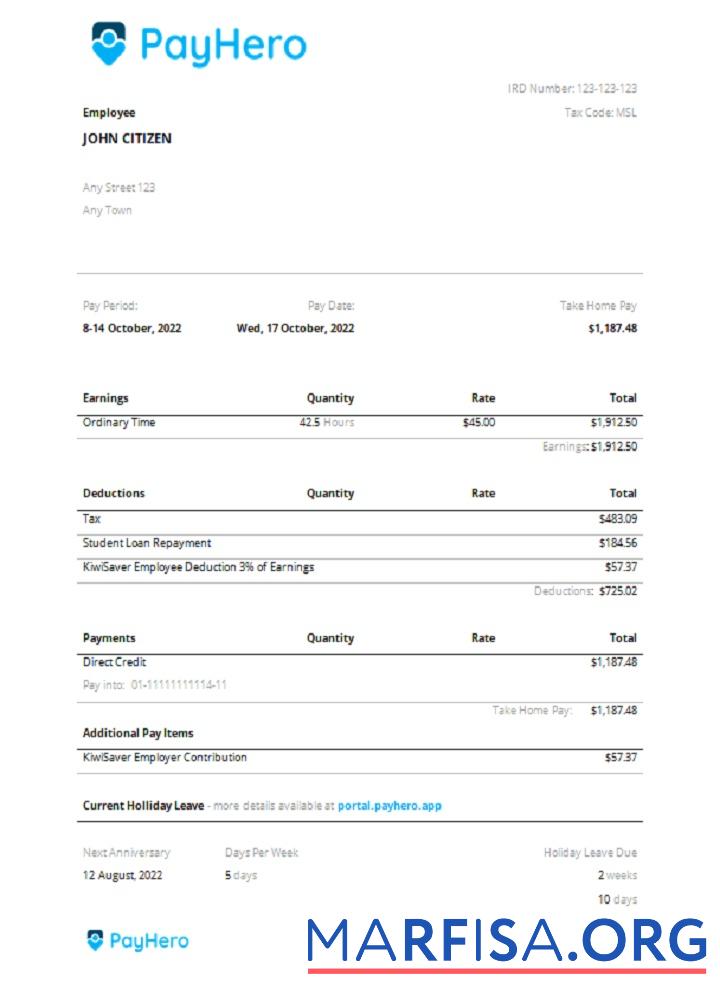 США PayHero financial Компания pay stub дизайн