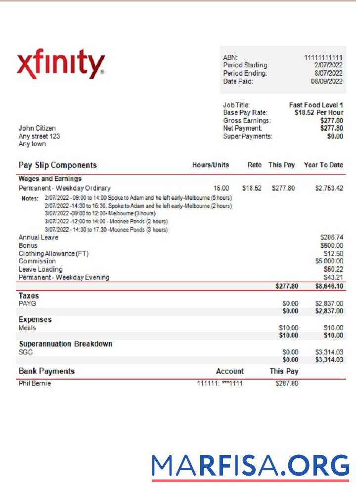 США Xfinity broadasting Компания pay stub образец
