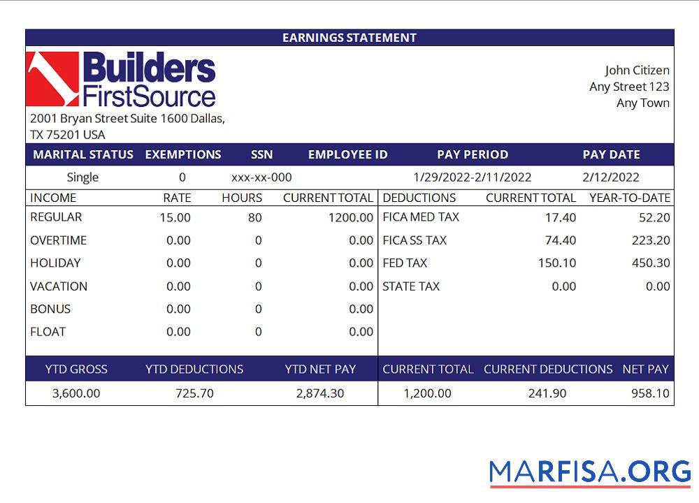 США building materials earning образец