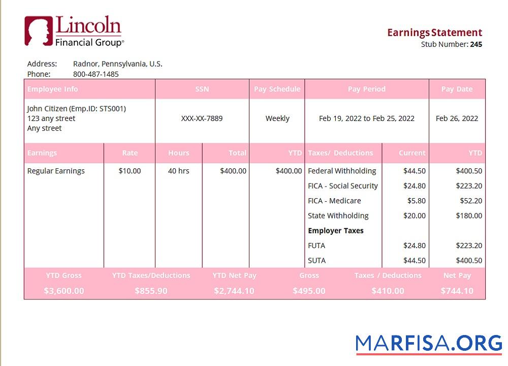 США Страхование employee sheet макет