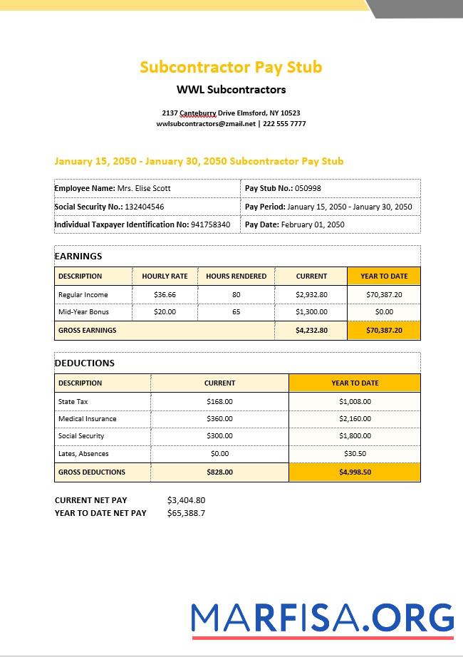 WWL Subcontractors pay stubs предпросмотр