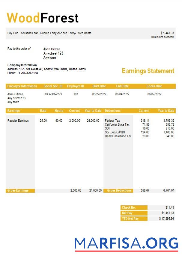 Дерево corporation payslip предпросмотр