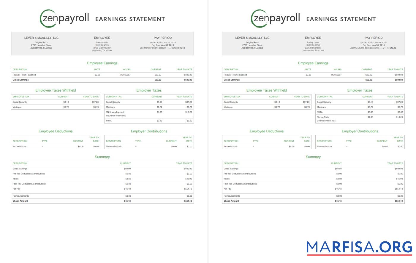 Zenpayroll Earnings Выписка из банка шаблон