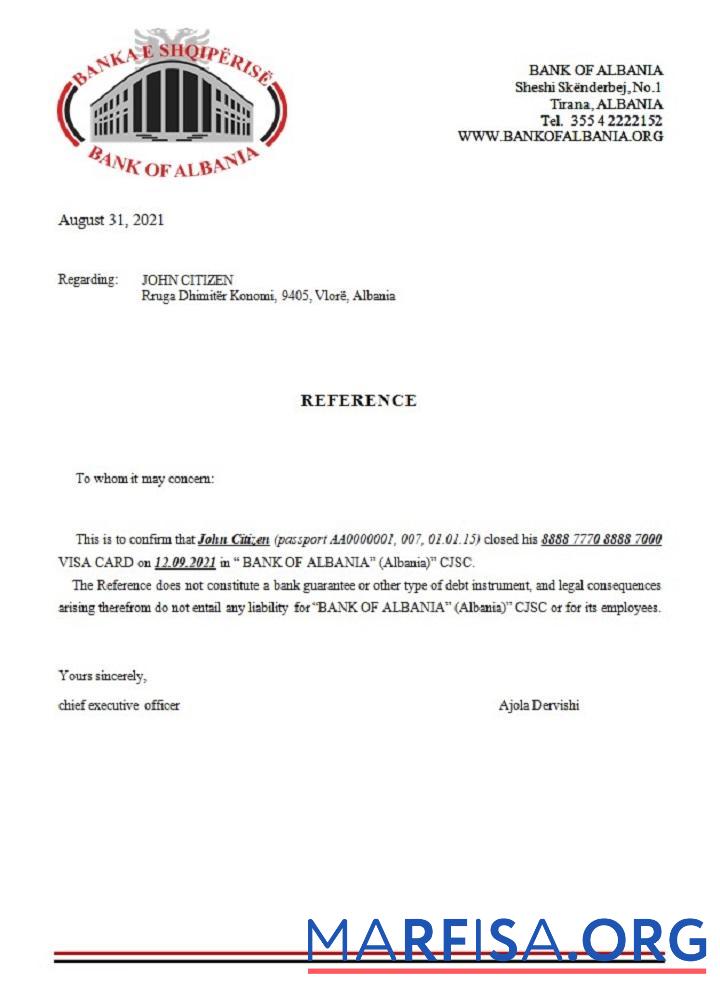 Албания Банковский of Албания closure Справка предпросмотр