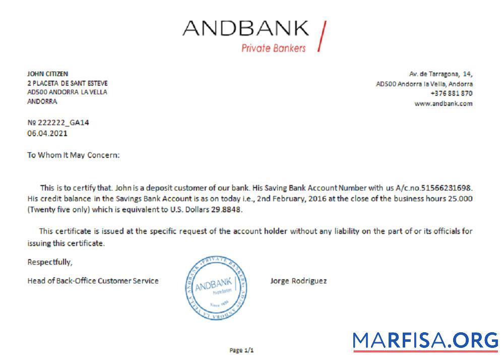 Андорра Andbank Банковский Справка дизайн