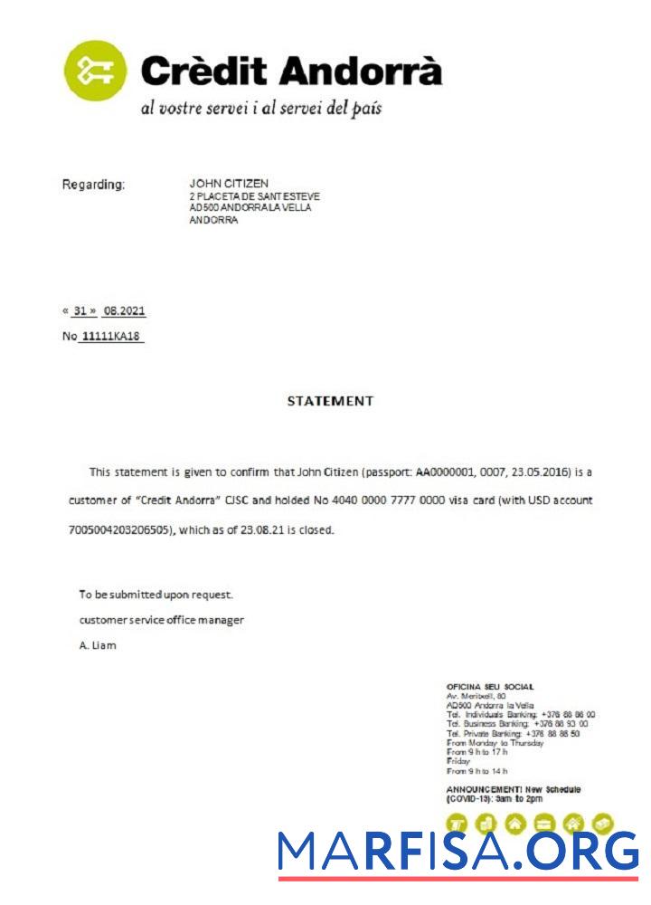 Андорра Кредит Андорра Банковский closure Справка дизайн