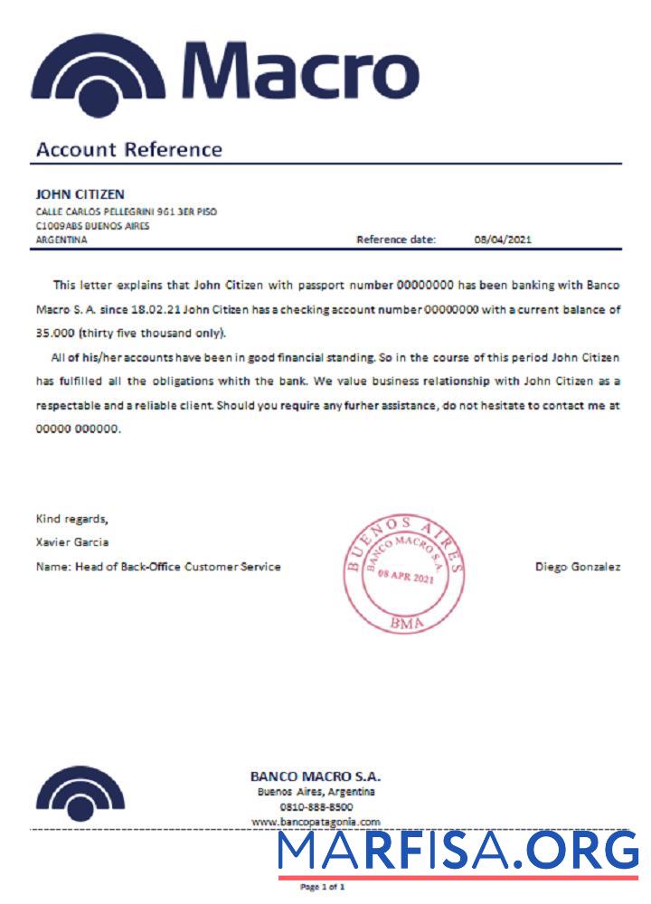 Аргентина Banco Macro Справка дизайн