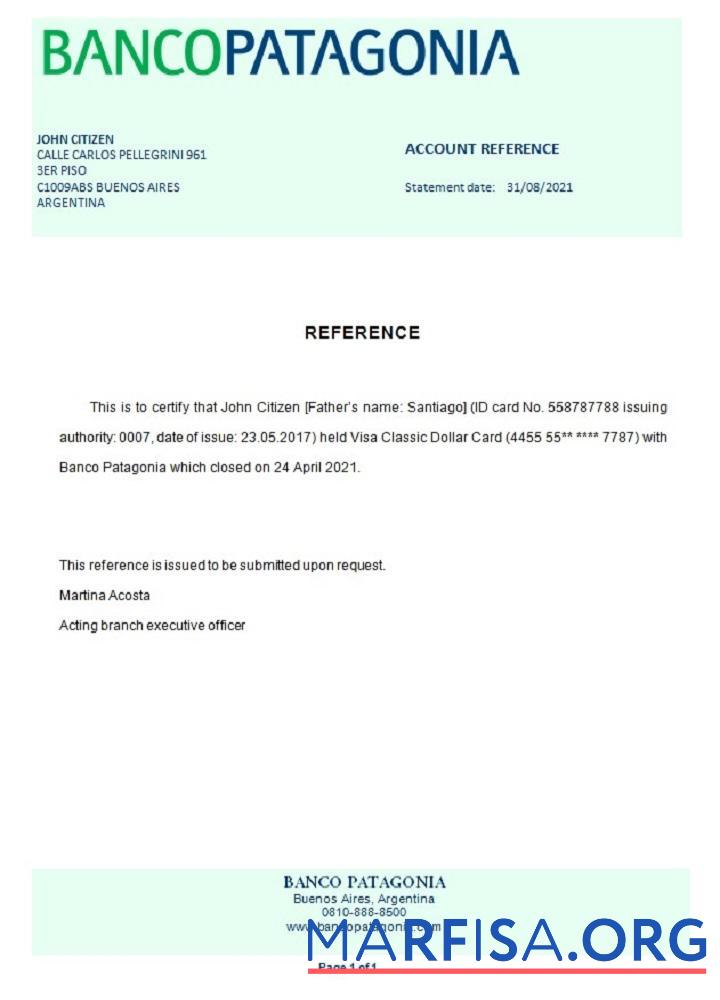 Аргентина Bancopatagonia closure Справка макет