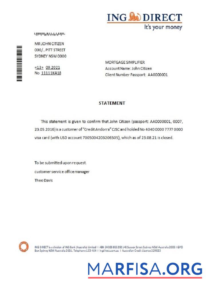 Австралия ING direct closure Справка дизайн