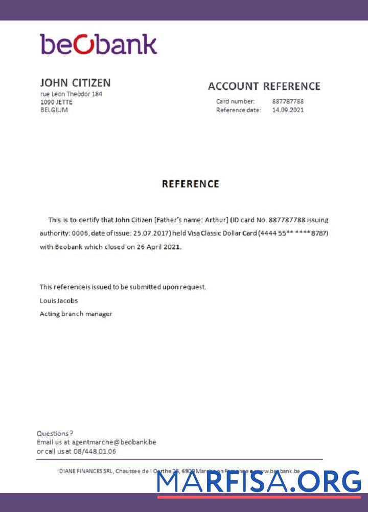 Бельгия Beobank closure Справка образец