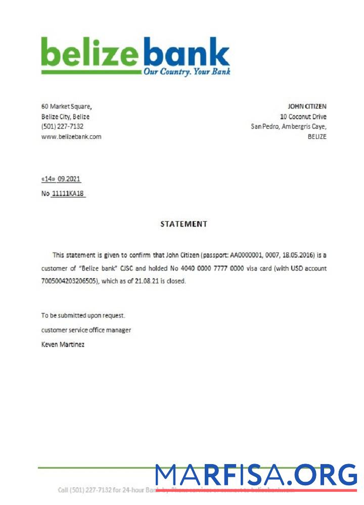 Белиз Belizebank closure Справка образец