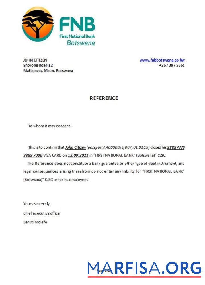Ботсвана FNB of Ботсвана closure Справка дизайн