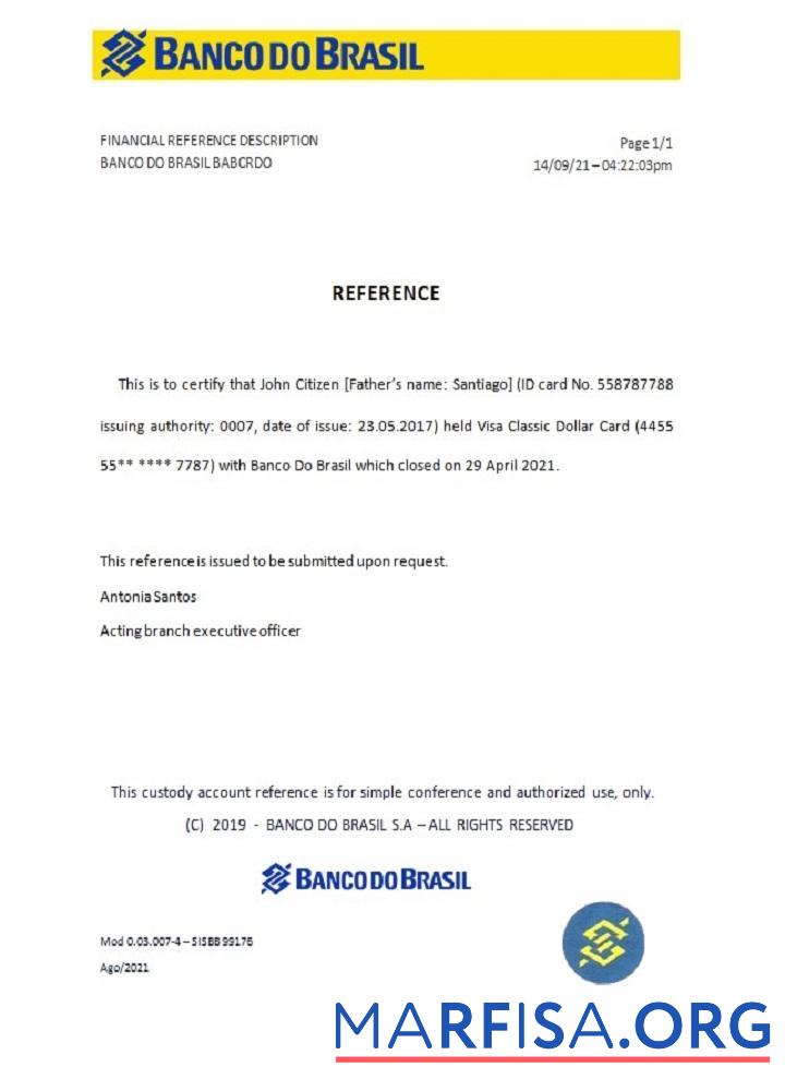 Бразилия Banco do Brasil closure Справка образец