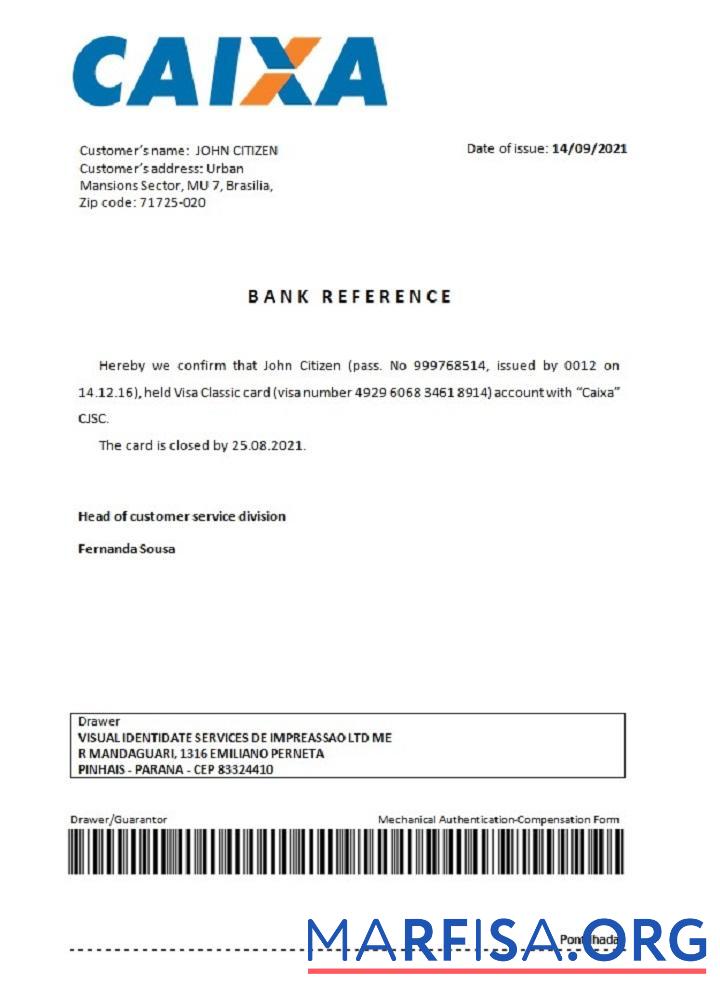 Бразилия Caixabank closure Справка макет