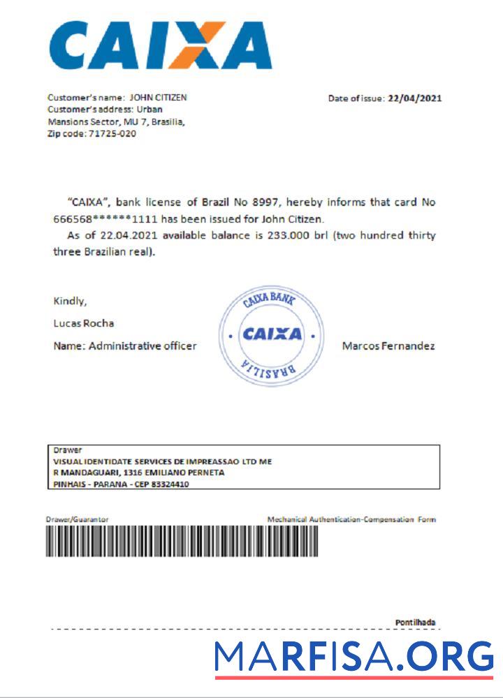 Бразилия Caixabank Справка образец