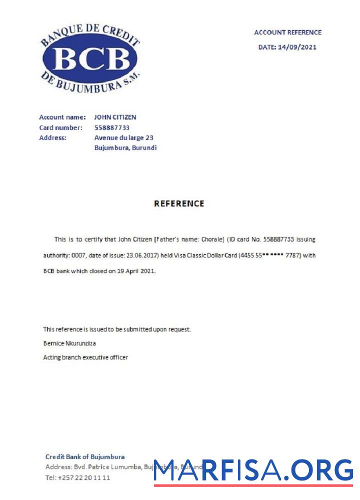 Бурунди Creditbank closure Справка предпросмотр