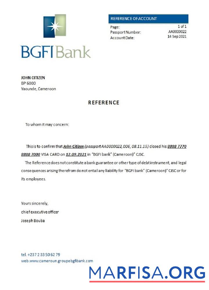 Камерун BGFI Банковский Bonapriso closure Справка предпросмотр