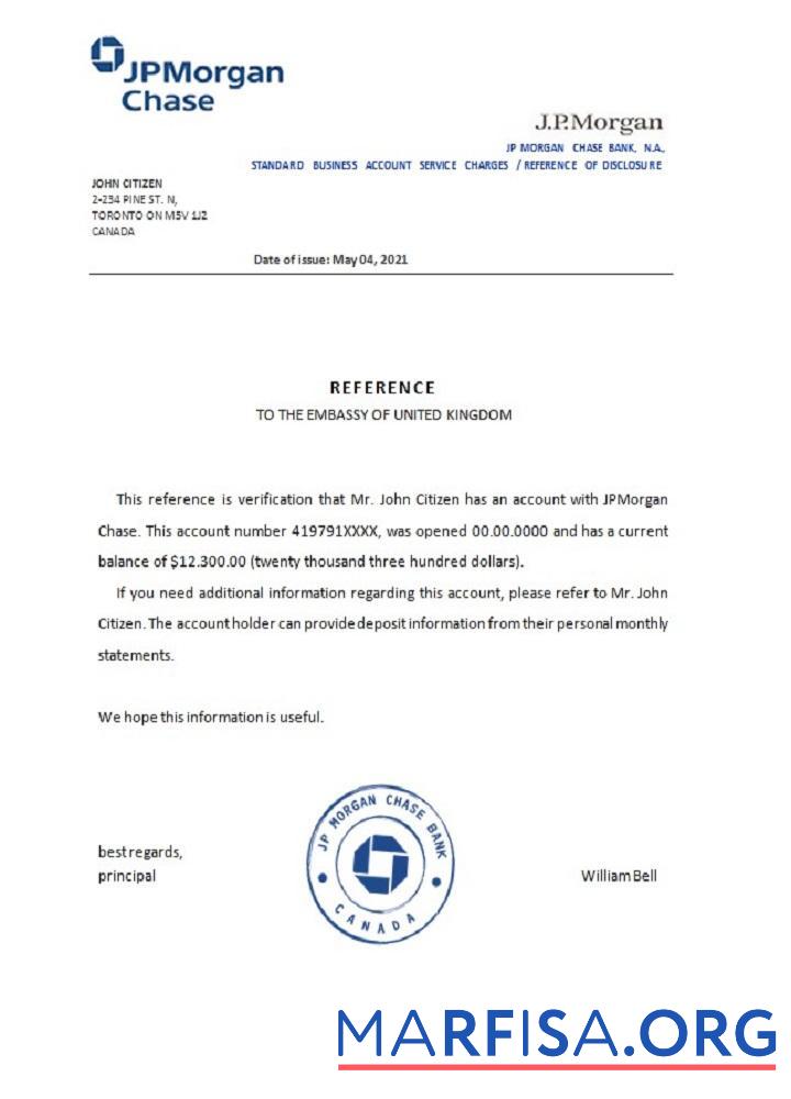 Канада JP Morgan Chase Справка шаблон