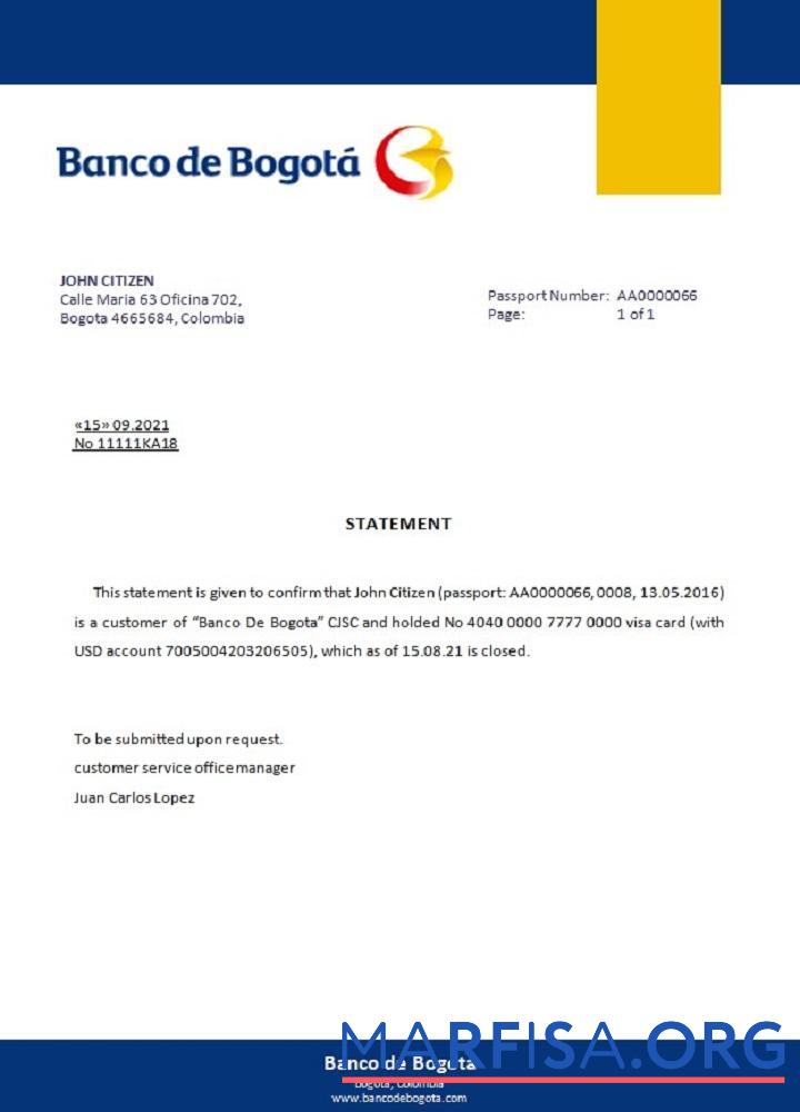 Колумбия Banco de Bogota╠ü closure Справка дизайн