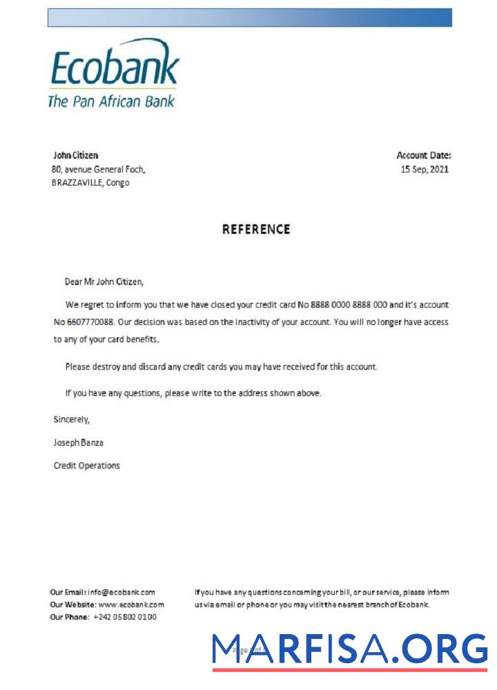 Конго Ecobank closure Справка предпросмотр