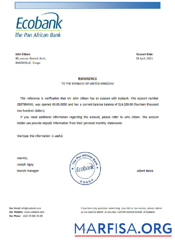 Конго Ecobank Справка предпросмотр