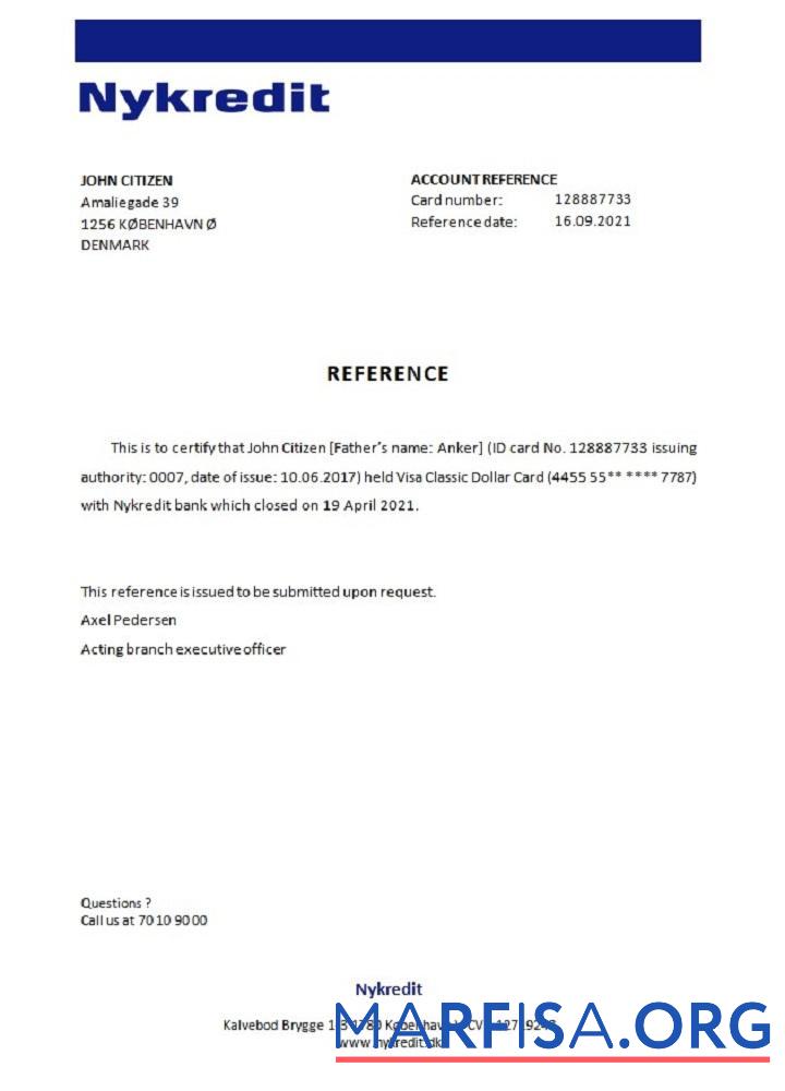 Дания Nykredit closure Справка образец