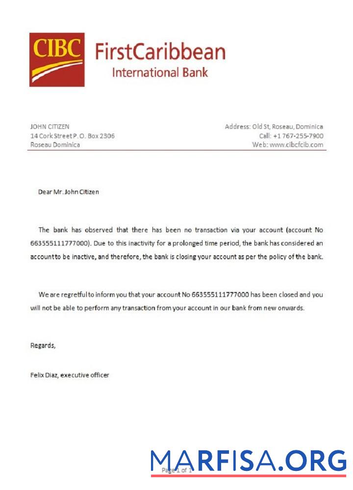 Доминика CIBC closure Справка дизайн