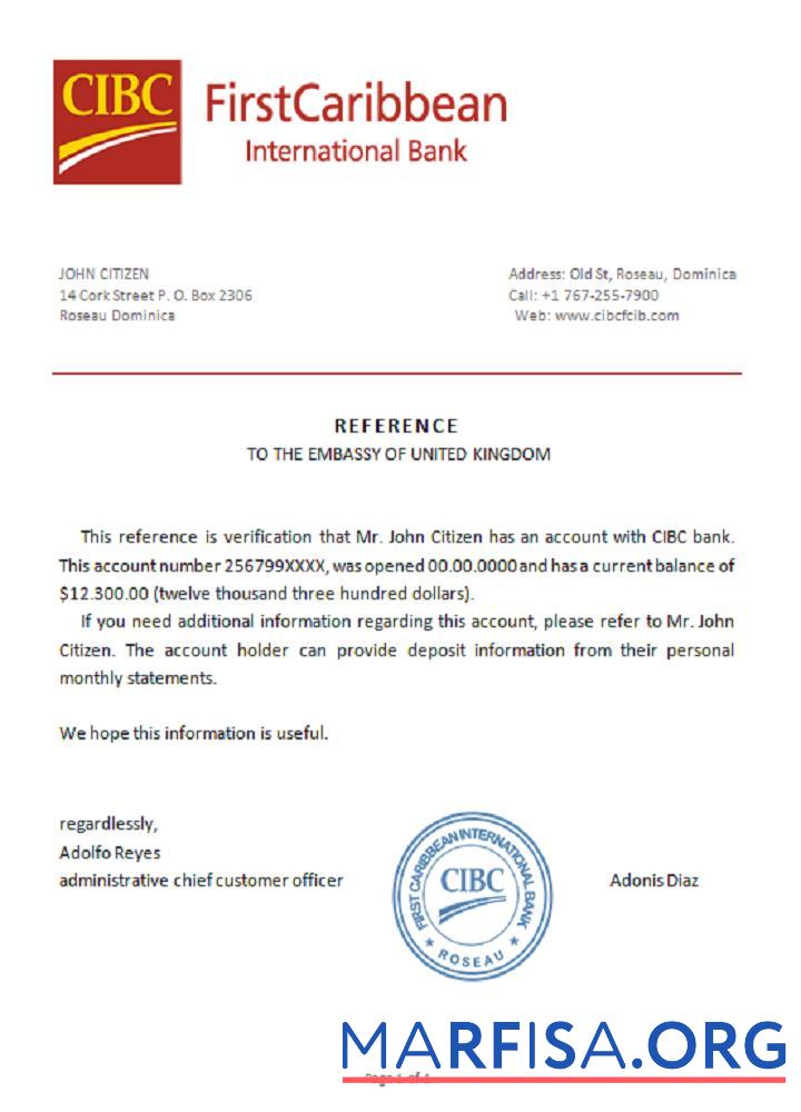 Доминика CIBC Справка макет