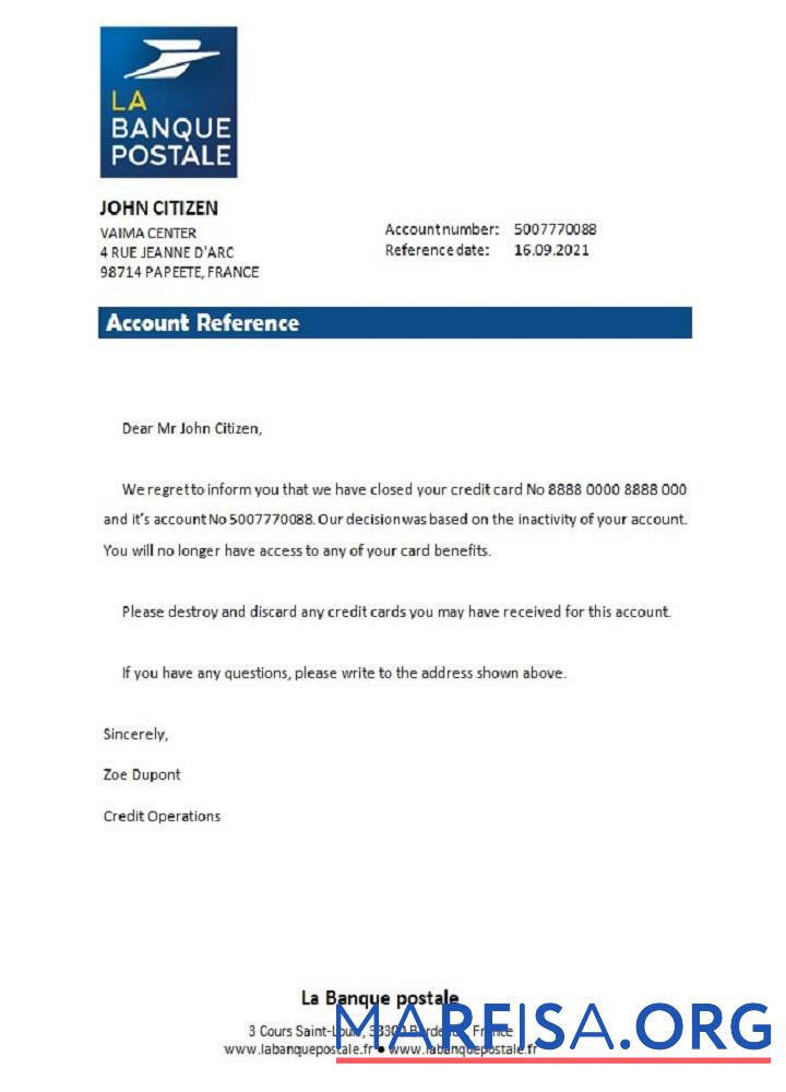 Франция La Banque Postale closure Справка предпросмотр