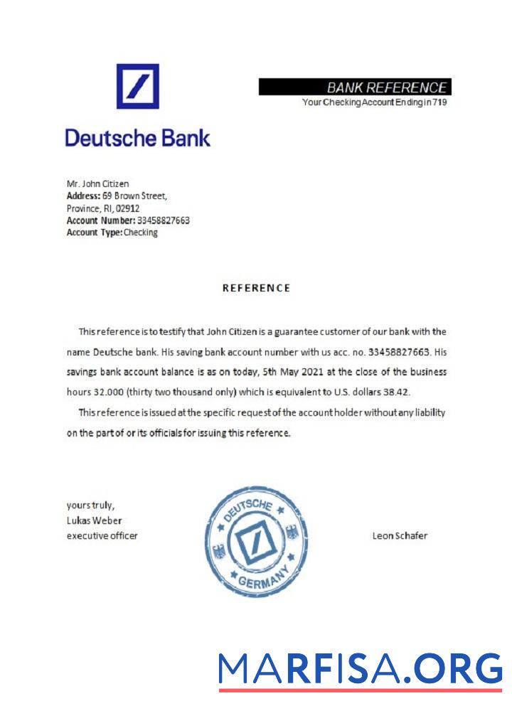Германия Deutsche Банковский Справка макет